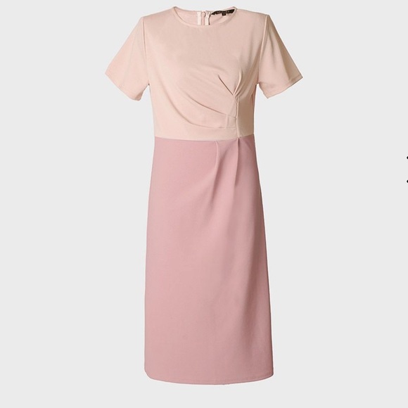 NWT Saturday Club dress-pink on pink color block with pleating details-US Large - Picture 7 of 12